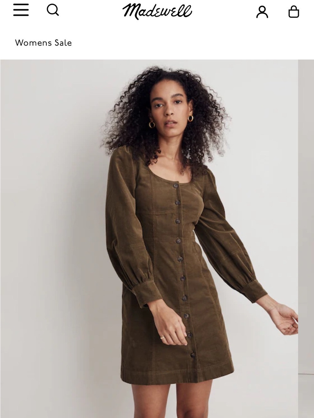 Madewell Corduroy Seamed Long-Sleeve Mini Dress in Kale Size 6 - Picture 2 of 12